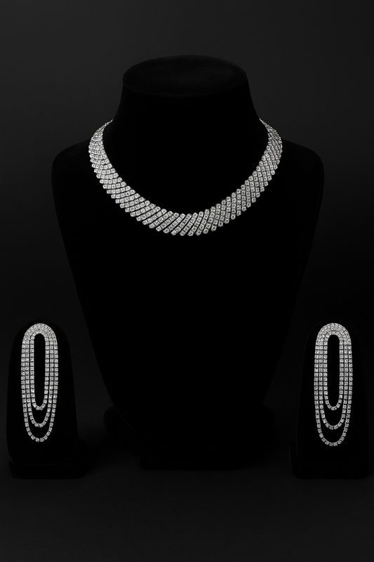 Celestial Ice Artificial Diamond-Cut Necklace & Earrings Set – By Nihalo